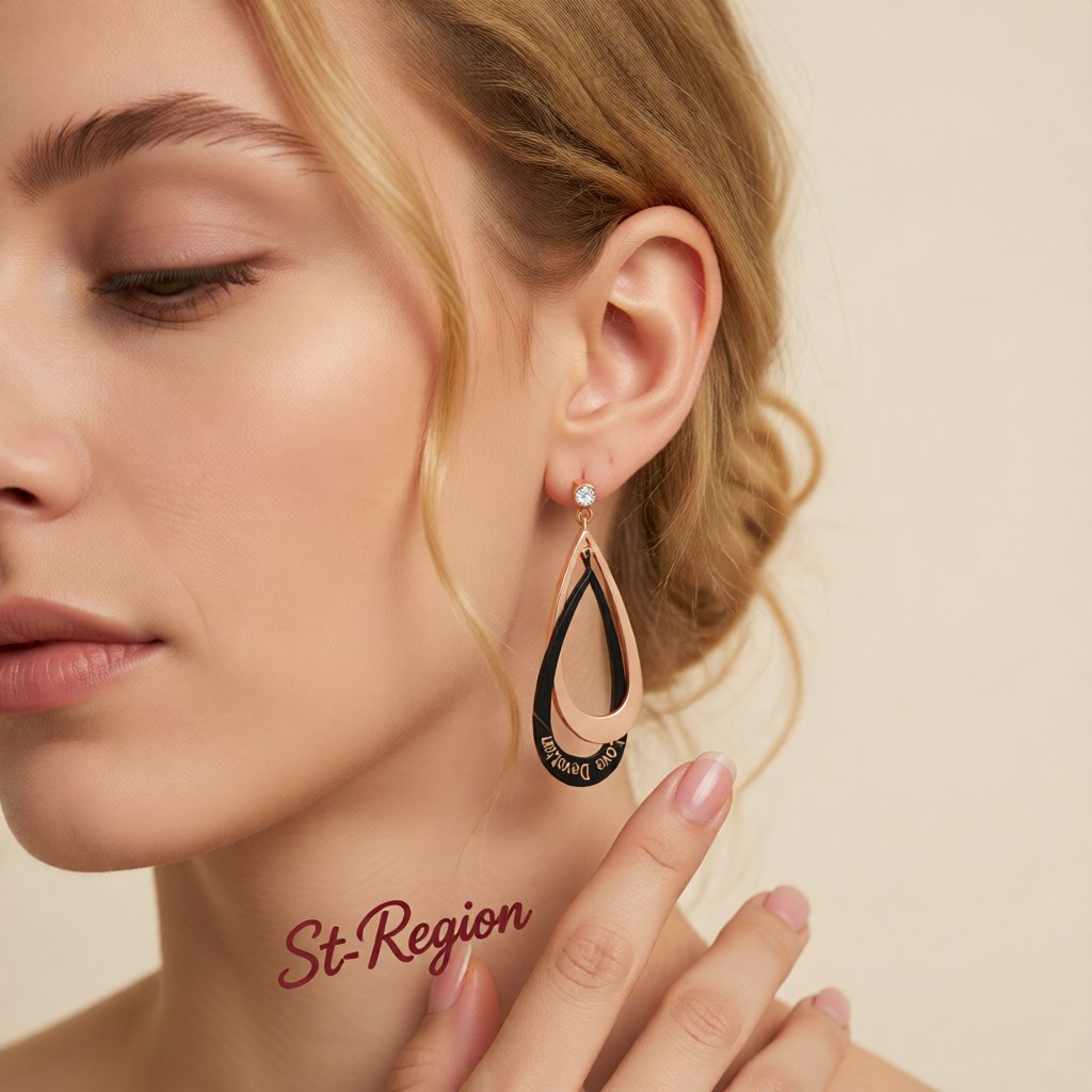 18K Rose Gold-Plated Interlocking Drop Earrings, rose gold drop earrings for women, everyday style, styled look