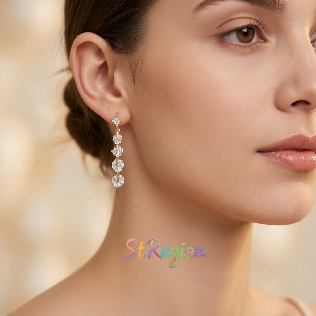 Cubic Zirconia and 18K Gold-Plated Link Drop Earrings, gold drop earrings for women, everyday style, styled look