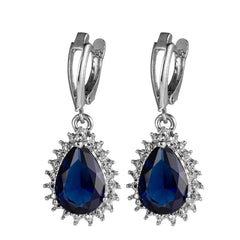 Navy Crystal & Silver-Plated Pear Drop Earrings