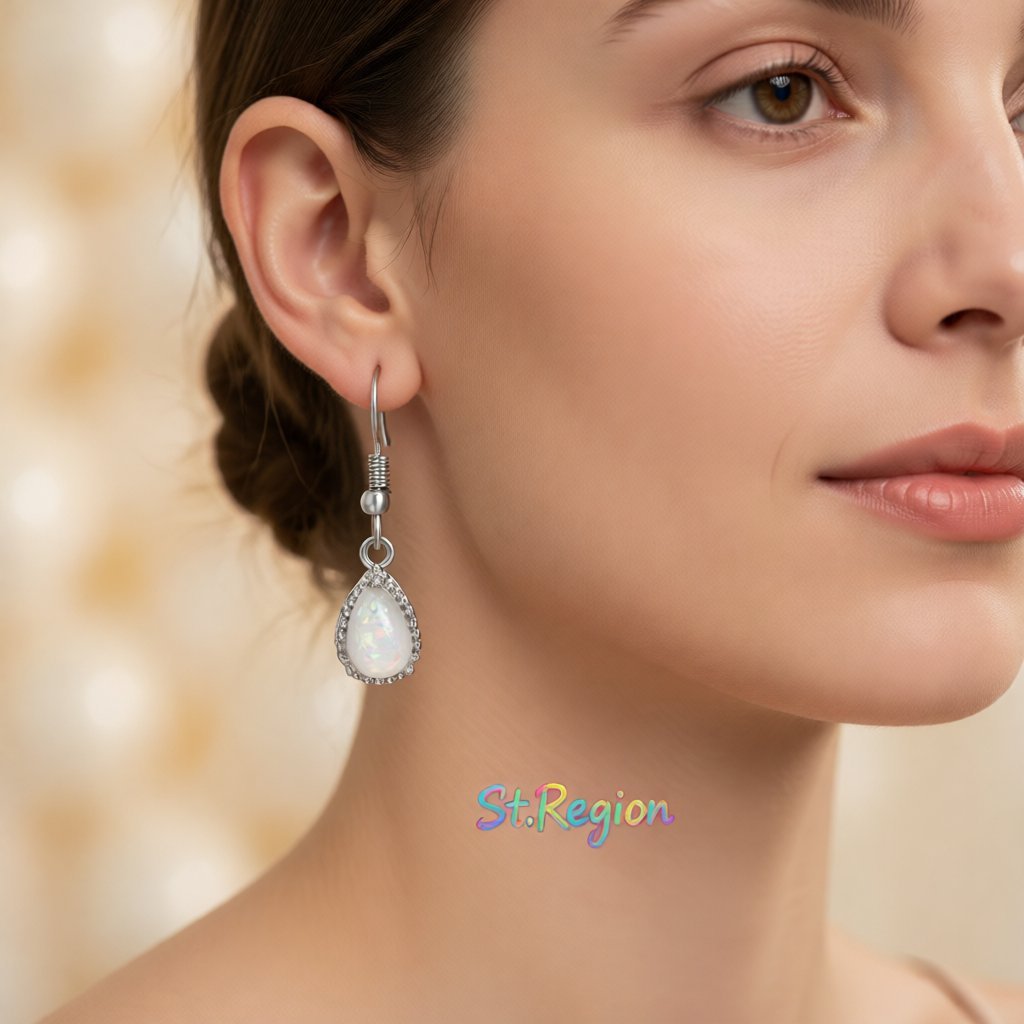 Opal and Silver-Plated Drop Earrings, silver drop earrings for women, everyday style, styled look