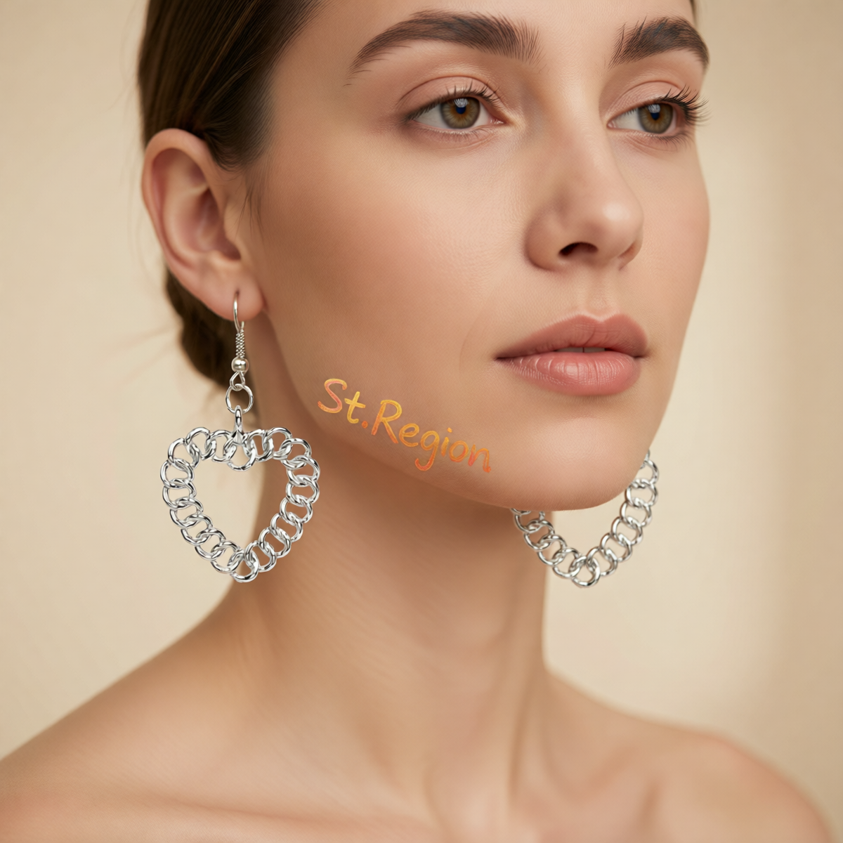 Silver-Plated Figaro Open Heart Drop Earrings