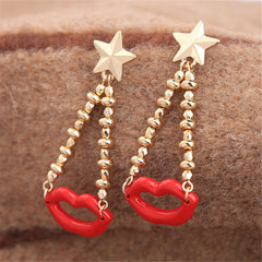 Red Enamel & 18K Gold-Plated Lips Chain Drop Earrings