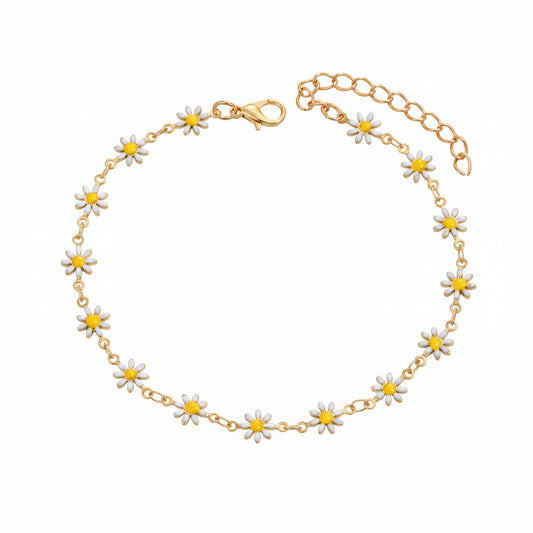 White Enamel & Goldtone Mum Station Chain Anklet - Street Region