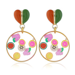 Red Enamel & Resin Heart Fruit Drop Earrings