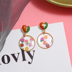 Red Enamel & Resin Heart Fruit Drop Earrings