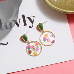 Red Enamel & Resin Heart Fruit Drop Earrings