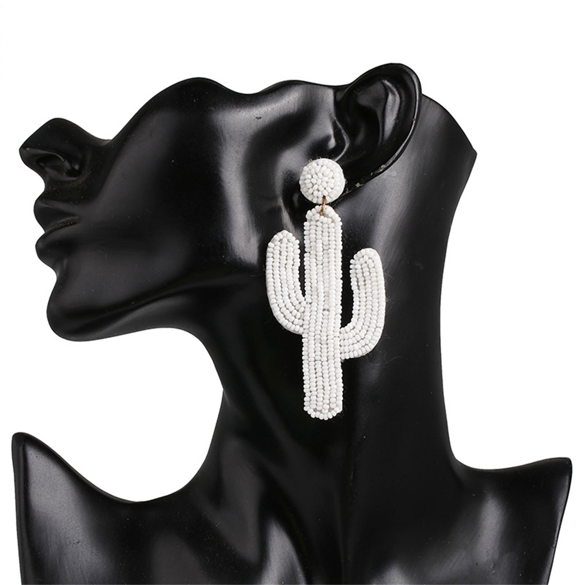 White Howlite Beaded Cactus Drop Earrings, drop earrings for women, elegant gift for her, lifestyle look