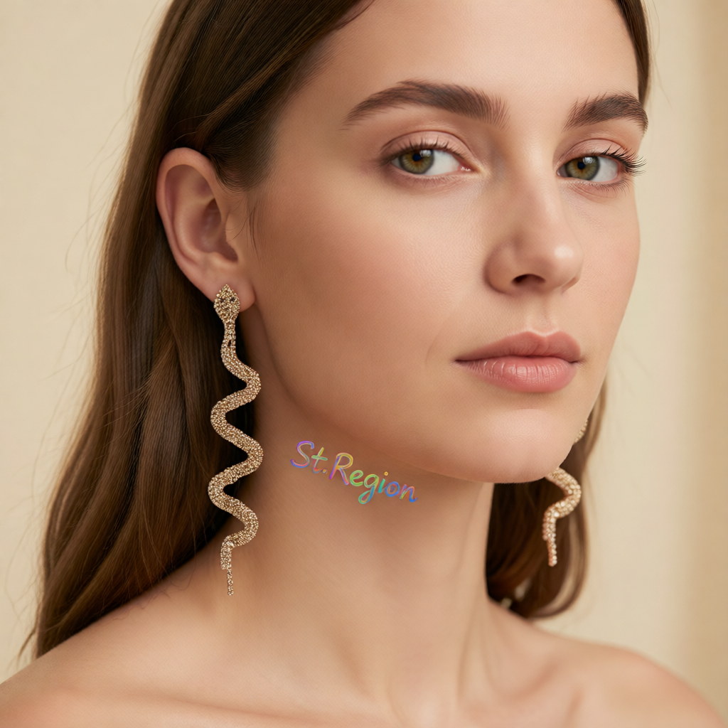 Cubic Zirconia & 18K Gold-Plated Snake Drop Earrings