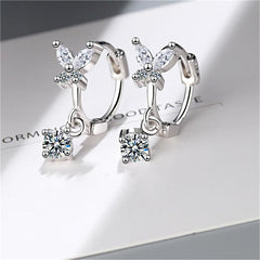 Cubic Zirconia & Crystal Silver-Plated Butterfly Drop Earrings
