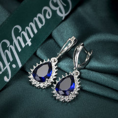 Navy Crystal & Silver-Plated Pear Drop Earrings