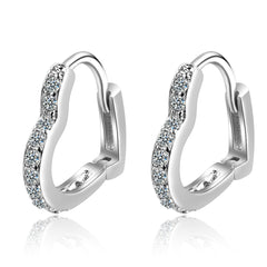 Cubic Zirconia & Silver-Plated Heart Hoop Earrings