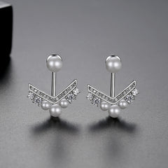 Pearl & Cubic Zirconia Silver-Plated Chevron Cluster Ear Jackets