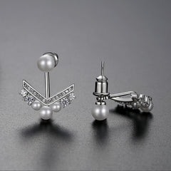 Pearl & Cubic Zirconia Silver-Plated Chevron Cluster Ear Jackets