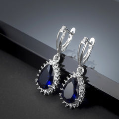 Navy Crystal & Silver-Plated Pear Drop Earrings