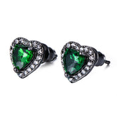 Green Crystal & Cubic Zirconia Rhodium-Plated Halo Heart Stud Earrings
