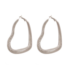 Silver-Plated Spring Open Heart Hoop Earrings