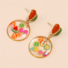 Red Enamel & Resin Heart Fruit Drop Earrings