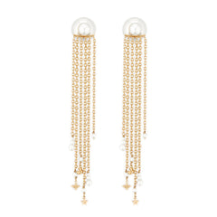 White Pearl & 18K Gold-Plated Tassel Ear Jackets