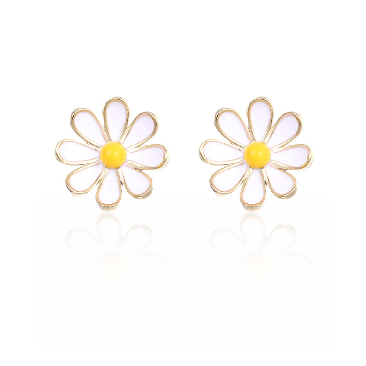 White Enamel and 18K Gold-Plated Mum Stud Earrings, gold stud earrings for women, everyday style, styled look
