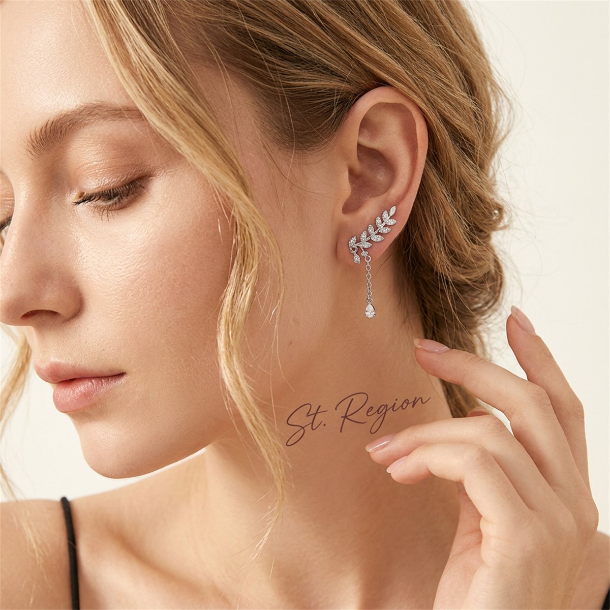 Crystal and Cubic Zirconia Leaves Stud and Ear Climber Earrings, stud earrings for women, styled look