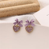 Purple Enamel & Cubic Zirconia 18K Gold-Plated Bow Heart Drop Earrings