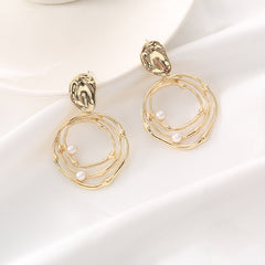 Pearl & 18K Gold-Plated Layered Circle Drop Earrings