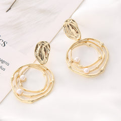 Pearl & 18K Gold-Plated Layered Circle Drop Earrings