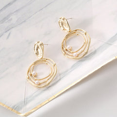 Pearl & 18K Gold-Plated Layered Circle Drop Earrings