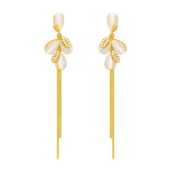 Cubic Zirconia & Cat's Eye Petal Tassel Drop Earrings