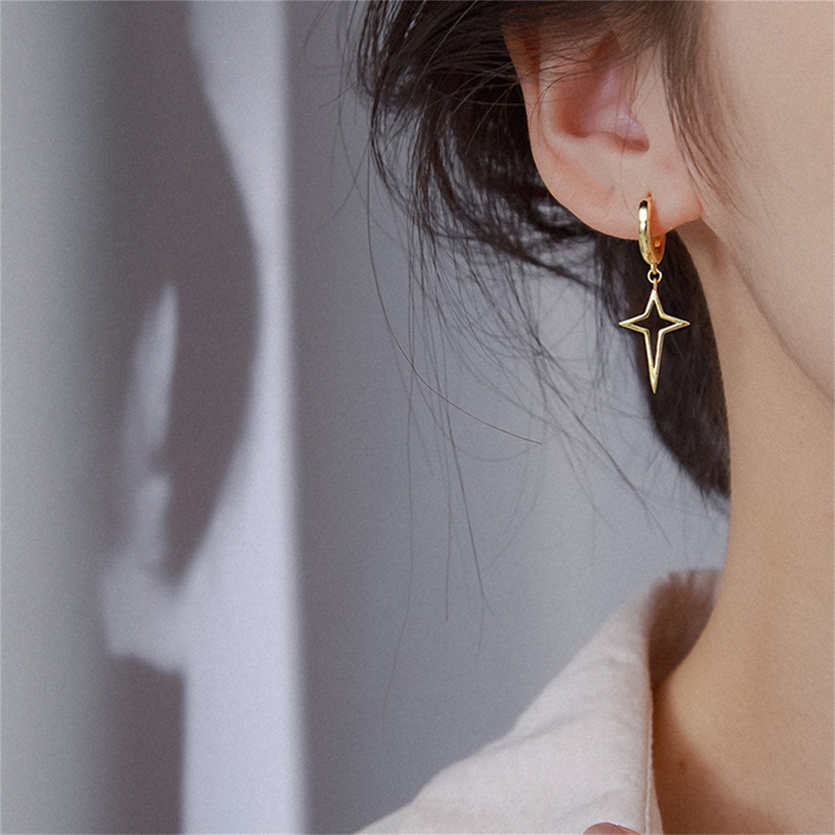 18K Gold-Plated Star Huggie Earrings, gold huggie earrings, everyday style, lifestyle look