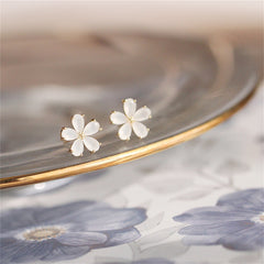 Cats Eye & 18K Gold-Plated Flower Stud Earrings