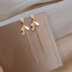 Cubic Zirconia & Cat's Eye Petal Tassel Drop Earrings