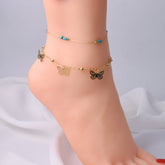 Turquoise 18K Gold-Plated Station Anklet Set