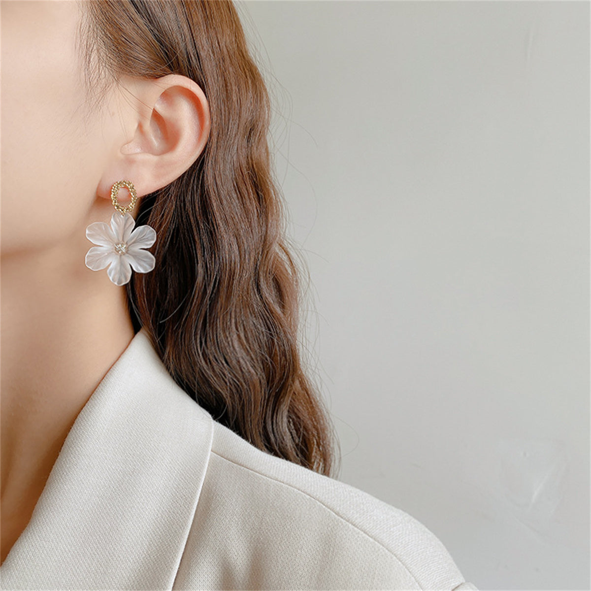 Cubic Zirconia & Acrylic 18K Gold-Plated Flower Drop Earrings