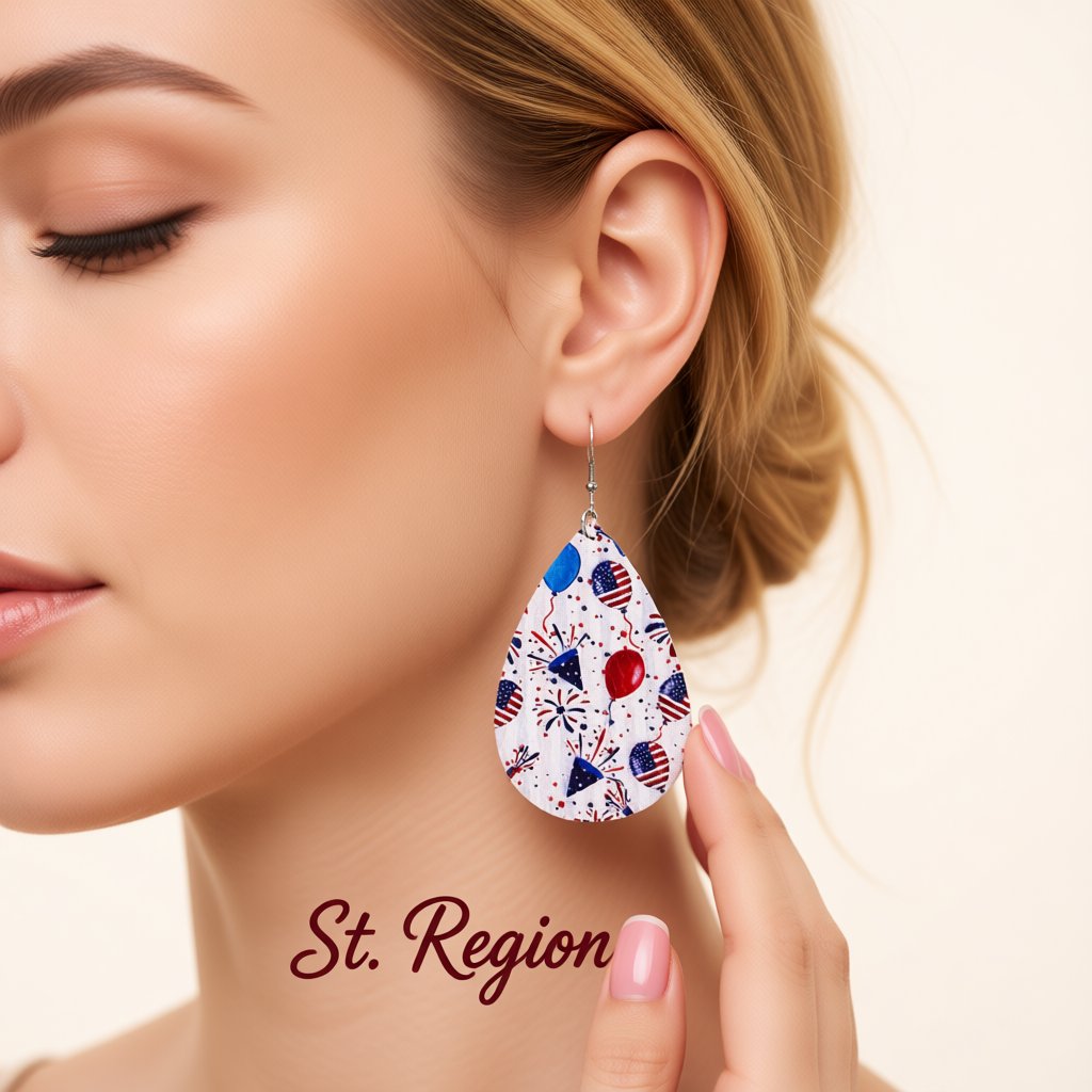 White and Red Polystyrene Celebration Teardrop Drop Earrings, drop earrings for women, botanical inspired, styled look