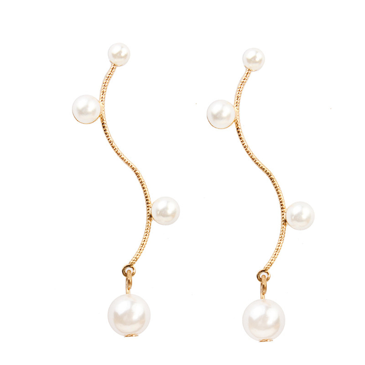 Pearl and 18K Gold-Plated Embellished Zigzag Drop Earrings, gold drop earrings for women, detail close-up