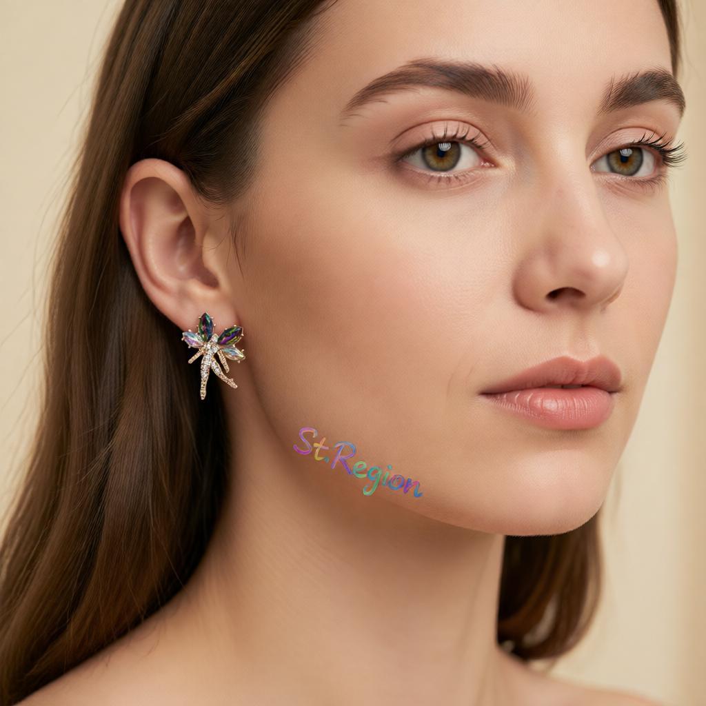 Purple Crystal and Cubic Zirconia Fairy Stud Earrings, cubic zirconia stud earrings for women, styled look