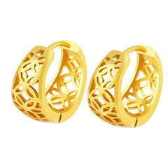 Intricate gold-plated huggie earrings with unique designs, adding a touch of sophistication to your ensemble.