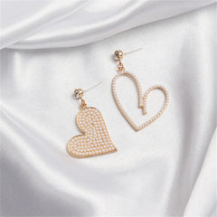 Cubic Zirconia & Pearl 18K Gold-Plated Mismatch Heart Drop Earrings