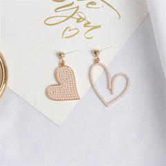 Cubic Zirconia & Pearl 18K Gold-Plated Mismatch Heart Drop Earrings