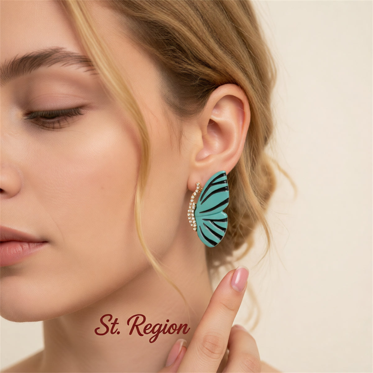 Blue Enamel & Cubic Zirconia 18K Gold-Plaed Butterfly Stud Earrings