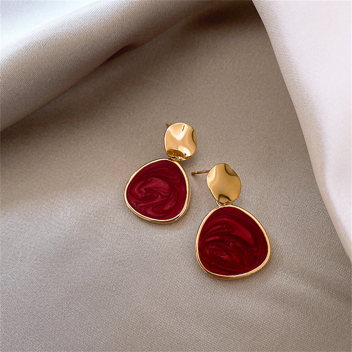 Wine Red Enamel & 18K Gold-Plated Triangle Drop Earrings