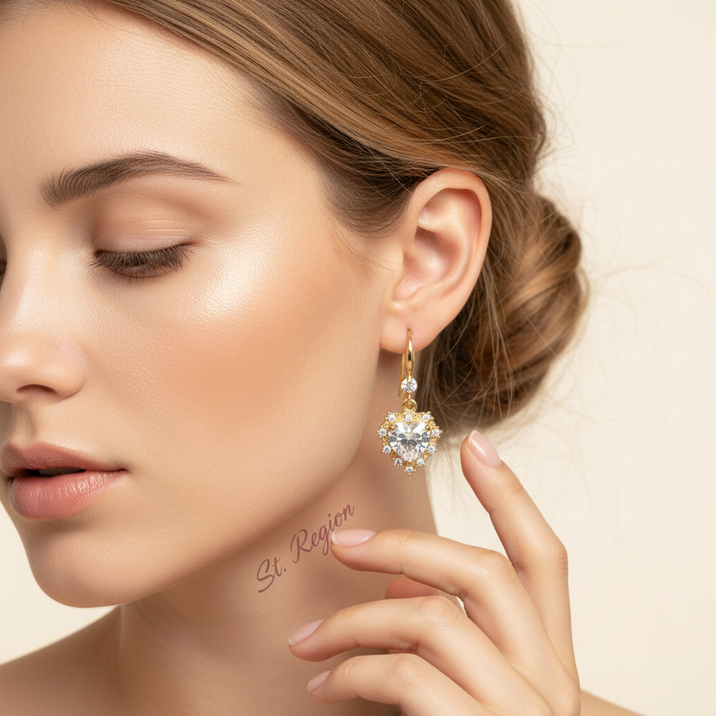 White Crystal & Cubic Zirconia Goldtone Heart Hook Earrings - Street Region