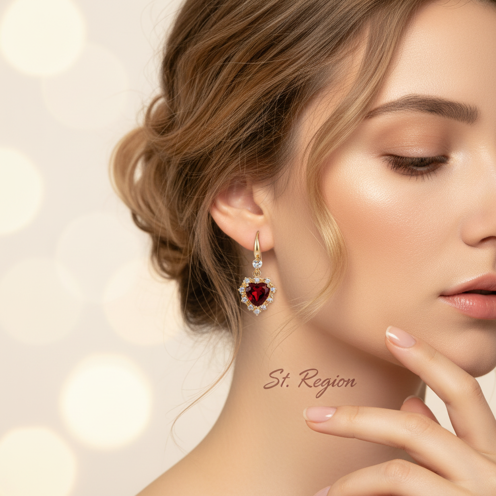 Red Crystal & Cubic Zirconia Goldtone Heart Hook Earrings - Street Region
