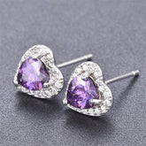 Purple Crystal & Cubic Zirconia Silver-Plated Halo Heart Stud Earrings