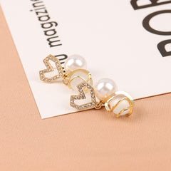 White Cat's Eye & Cubic Zirconia Heart Drop Dangle Earrings