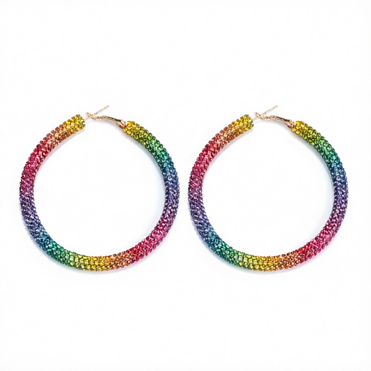 Rainbow Cubic Zirconia & 18K Gold-Plated Hoop Earrings