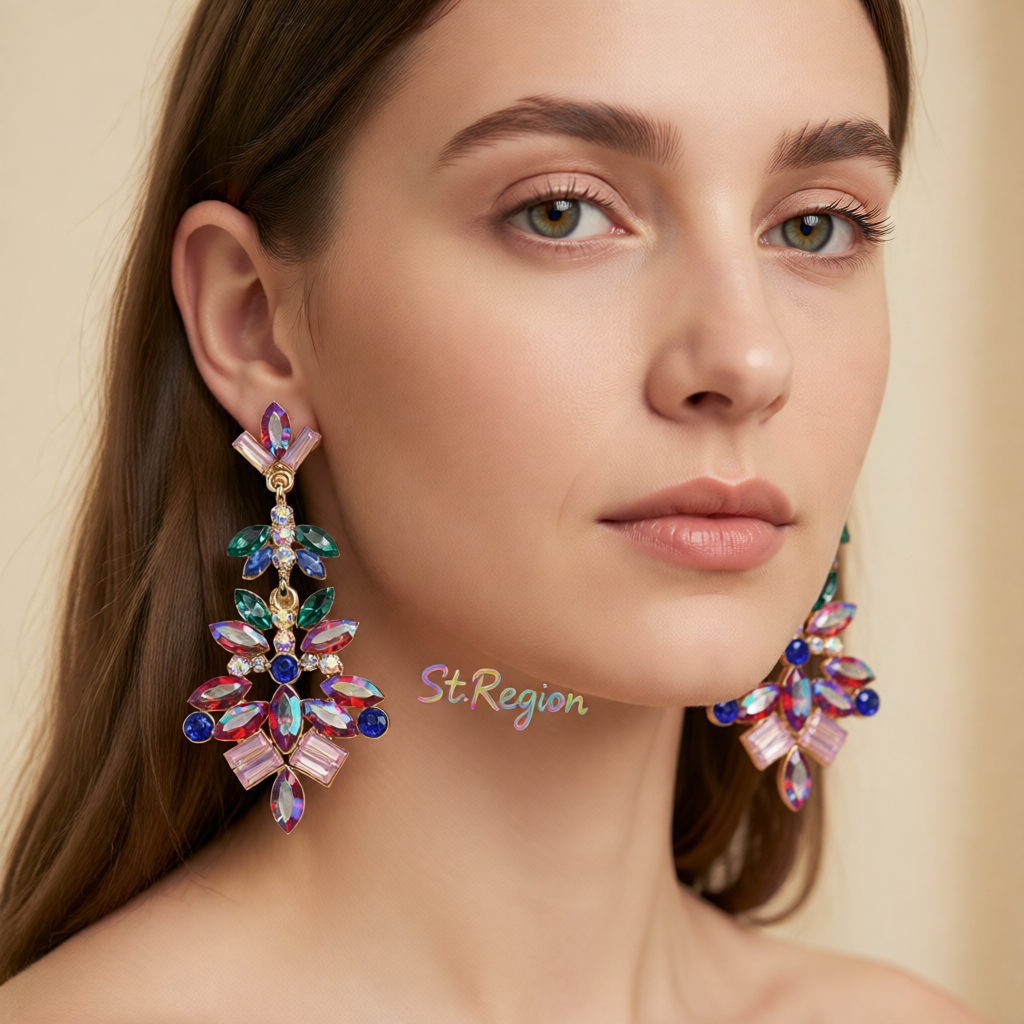 Multicolor Crystal & Cubic Zirconia Flower Drop Earrings