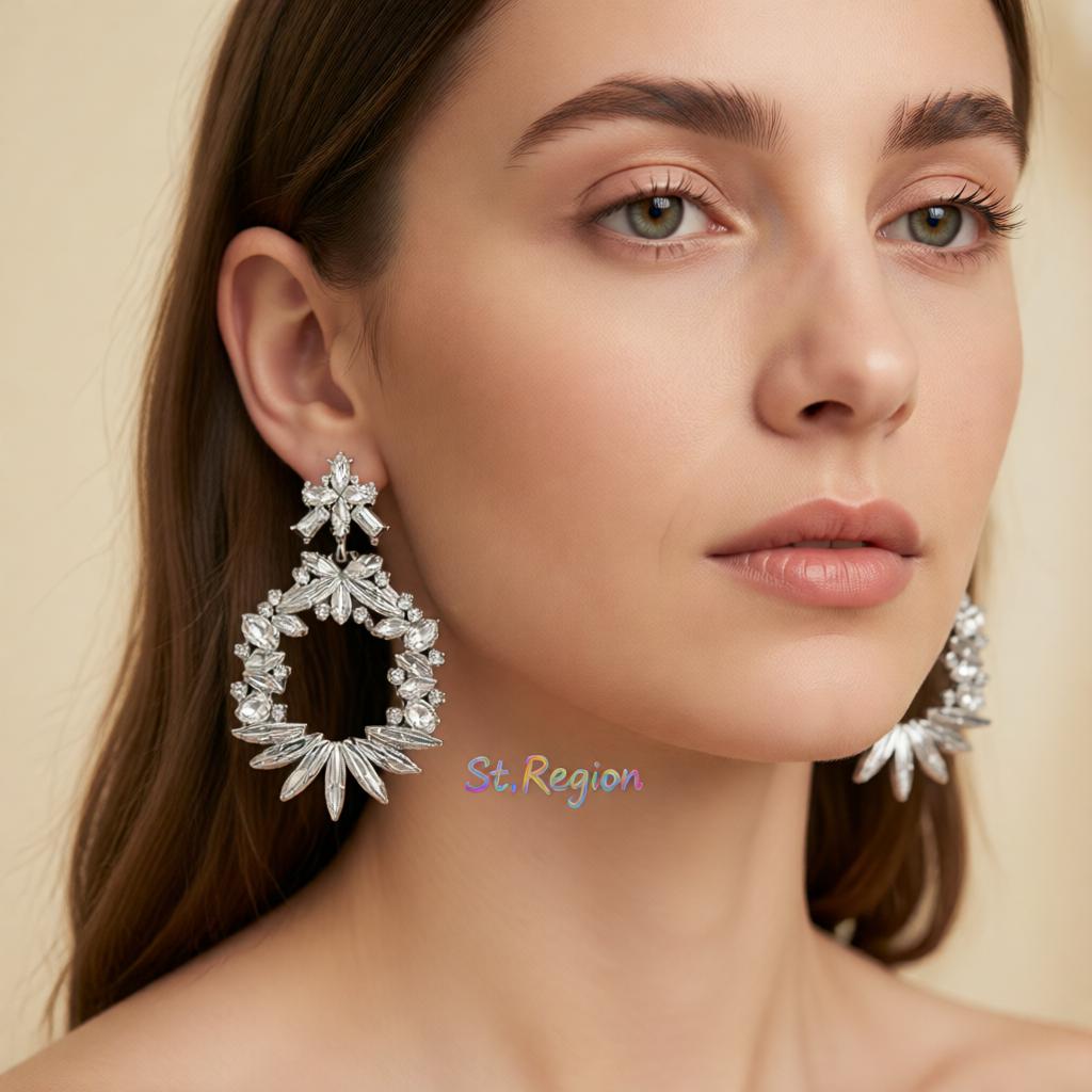 Crystal and Cubic Zirconia Wreath Drop Earrings, drop earrings for women, elegant gift for her, styled look