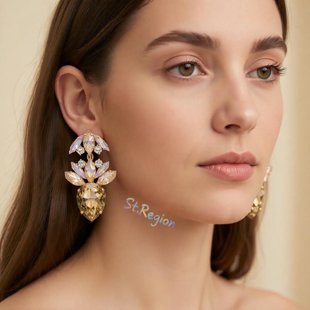 Champagne Crystal and Cubic Zirconia Wreath Drop Earrings, drop earrings for women, botanical inspired, styled look